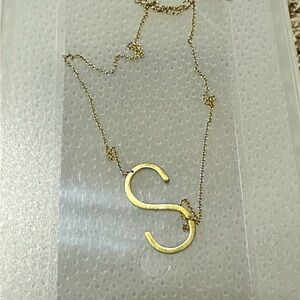 Gold S necklace. 16 in with extender